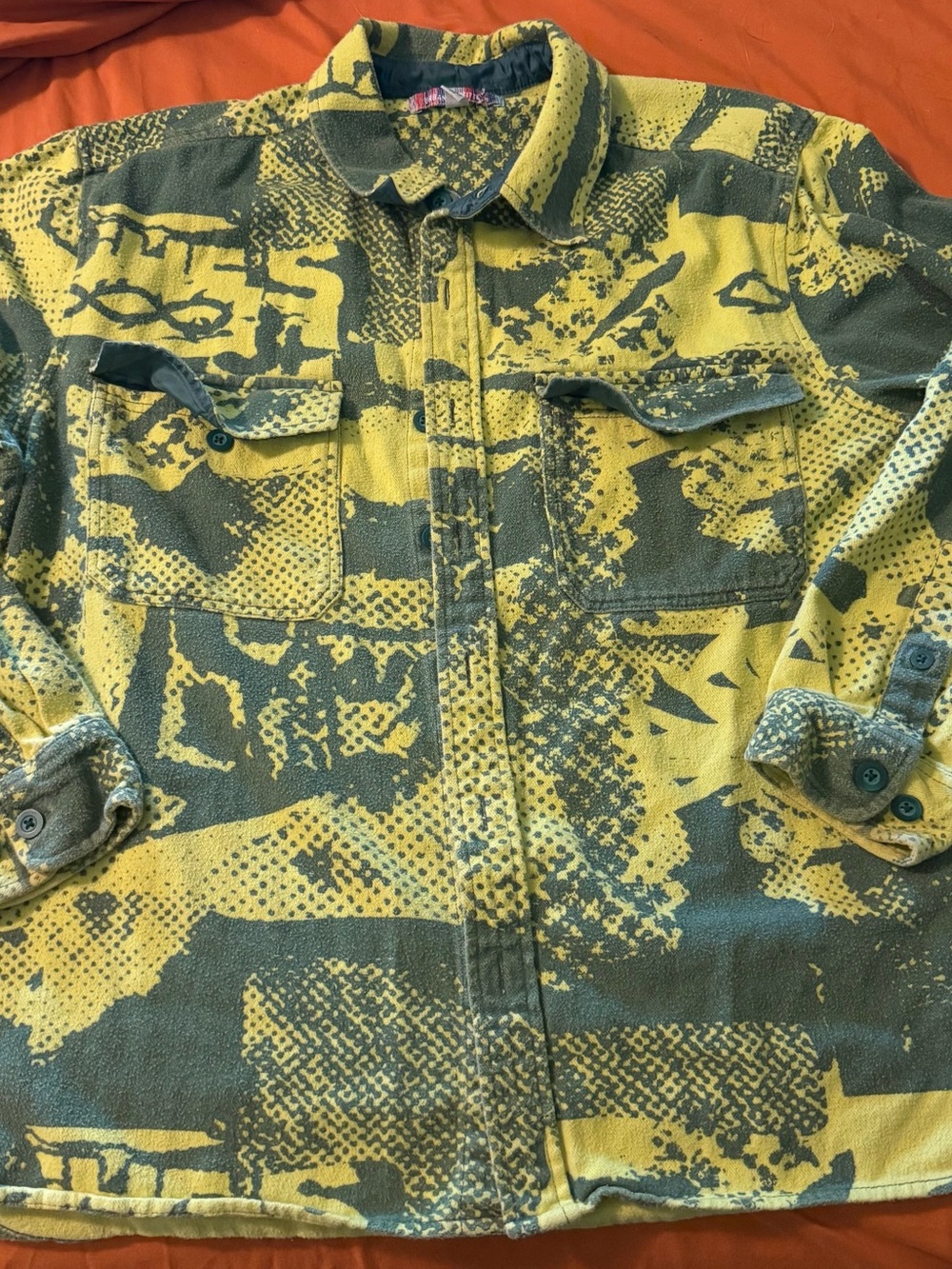 Urban Outfitters Yellow & Olive Green Patterned Button-Down Shacket